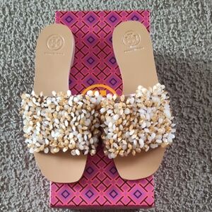 Tory Burch Women's Beaded Slide Sandals - Tan and Cream